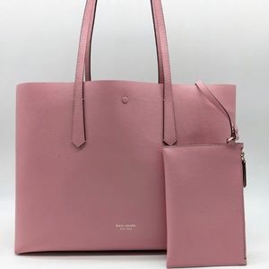 KATE SPADE NY pebbled leather large women's tote bag + pouch   2 PIECE SET -PINK